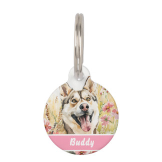 ハスキー犬ラベルカスタム – ペットID水彩 ペット　ネームタグ