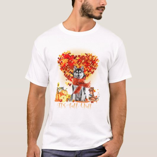 ハスキー犬好きのためのオール秋デザイン Tシャツ (正面)