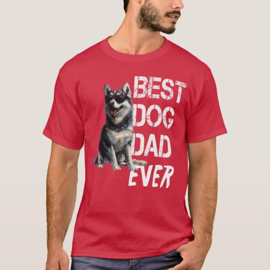 ハスキー犬好きの男性のためのビンテージ風デザイン　最高のハスキー犬パパ Tシャツ (正面)