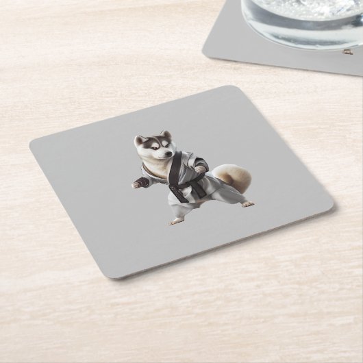 ハスキー犬遊空手、空手チャンピオンハスキー犬 スクエアペーパーコースター (アングル)