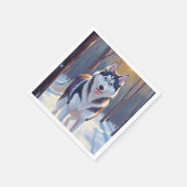 ハスキー犬 | 冬の水彩ペット絵画 スタンダードカクテルナプキン (角)