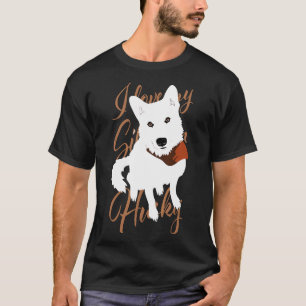 ハスキー白い茶色の目の雪の犬 Tシャツ