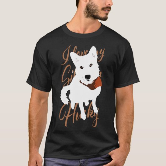 ハスキー白い茶色の目の雪の犬 Tシャツ (正面)