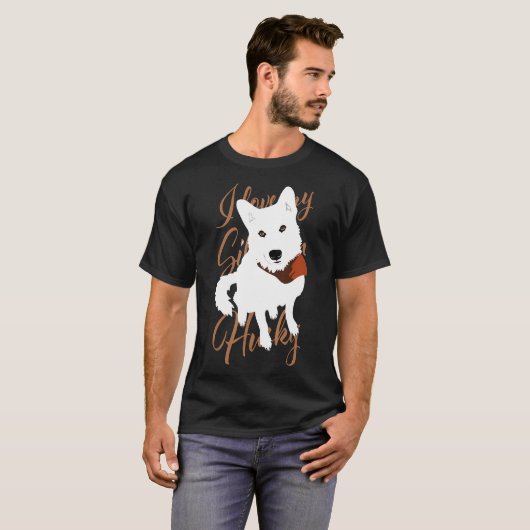 ハスキー白い茶色の目の雪の犬 Tシャツ (正面フル)