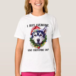 ハスキー私だけフレッキングラブクリスマスオククリスマス Tシャツ