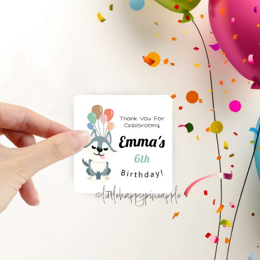 ハスキー誕生日パーティーありがとう スクエアシール