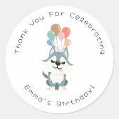 ハスキー誕生日パーティーありがとう ラウンドシール (正面)