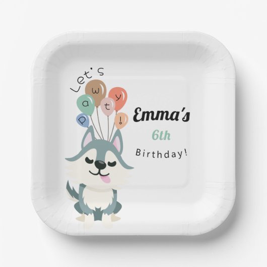 ハスキー誕生日パーティー ペーパープレート (正面)