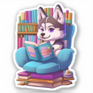 ハスキー読の子犬は本だ シール