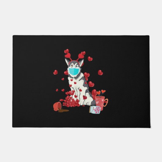 ハスキー ウェア フェイスマスク | バレンタインデーの贈り物 ドアマット (正面)
