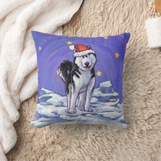 ハスキー・クリスマス クッション (ブランケット)