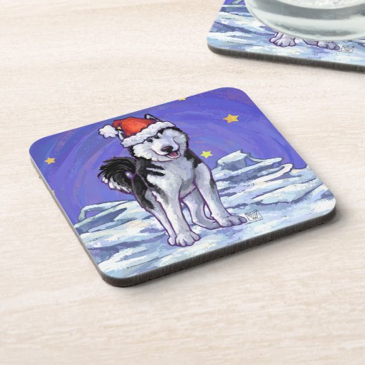 ハスキー・クリスマス コースター (左側)