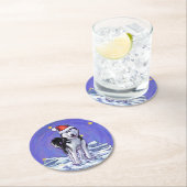 ハスキー・クリスマス ラウンドペーパーコースター (インサイチュ)