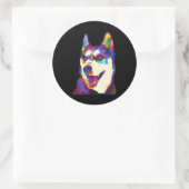 ハスキー|シベリアンハスキードッグアカラフルートポップ・アートのスタイル ラウンドシール (バッグ)