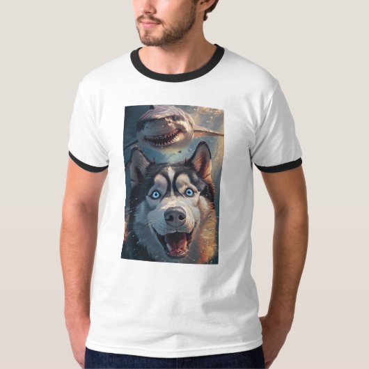 ハスキー&シャーク水中ファンタジーリンガーティー Tシャツ (正面)