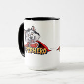 ハスキー・スーパーヒーロー:犬すごいに会え!」 マグカップ (正面左)