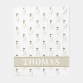 ハスキー ピンク&ホワイト パーソナライズド フリースブランケット