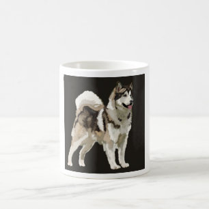 ハスキー・マグ、ダーム背景の犬のイラスト コーヒーマグカップ