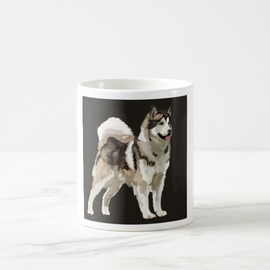ハスキー・マグ、ダーム背景の犬のイラスト コーヒーマグカップ (中央)