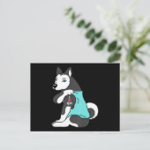 ハスキー | ママ大好きハスキーの面白い犬の絵 シーズンポストカード (スタンド正面)