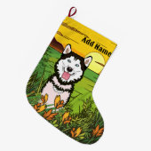 ハスキー ラージクリスマスストッキング (正面 (吊り時))