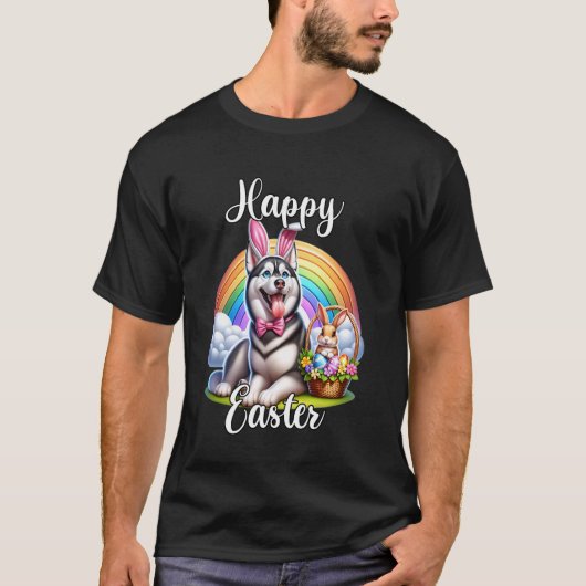 ハスキー 幸せなイースター ハスキー イースター Tシャツ (正面)