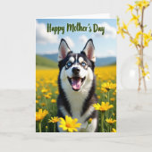 ハスキー 母の日 イラスト カード (黄色い花)