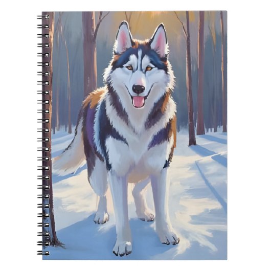 ハスキー | 犬の冬の水彩ペット絵画 ノートブック (正面)