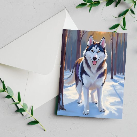 ハスキー | 犬の冬 水彩ペット絵画カード