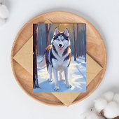 ハスキー | 犬の冬 水彩ペット絵画カード