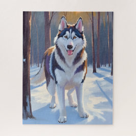 ハスキー | 犬 冬 水彩 ペット絵画 ジグソーパズル
