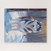 ハスキー | 犬 冬 水彩 ペット絵画 ジグソーパズル (横)