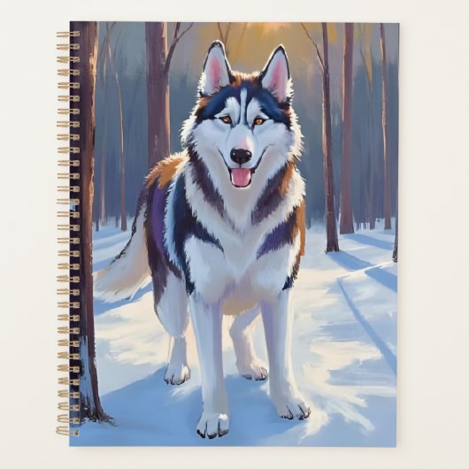 ハスキー | 犬 冬 水彩 ペット絵画 プランナー手帳 (正面)