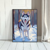 ハスキー | 犬 冬 水彩 ペット絵画 ポスター