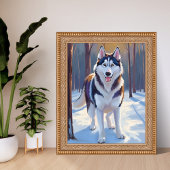 ハスキー | 犬 冬 水彩 ペット絵画 ポスター