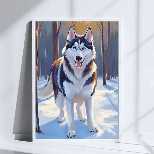 ハスキー | 犬 冬 水彩 ペット絵画 ポスター