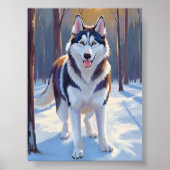 ハスキー | 犬 冬 水彩 ペット絵画 ポスター (正面)