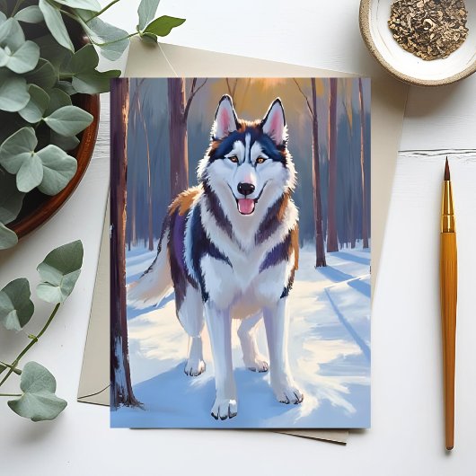 ハスキー | 犬 冬 水彩 ペット絵画 ポストカード