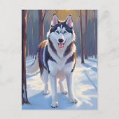 ハスキー | 犬 冬 水彩 ペット絵画 ポストカード (正面)