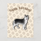 ハスキー 誕生日 犬の足跡 編集可能 ポストカード (正面)