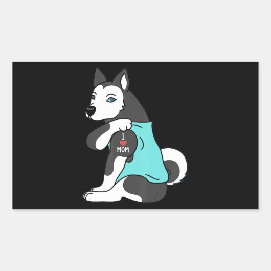ハスキー | I Love Mom Tattoo Husky おもしろい Mos Day Dog 長方形シール (正面)
