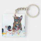 ハスキ間抜けーな子得犬がバケツ絵を描に入る キーホルダー (裏面)