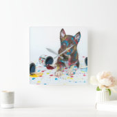 ハスキ間抜けーな子得犬がバケツ絵を描に入る スクエア壁時計 (ホーム)