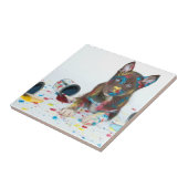 ハスキ間抜けーな子得犬がバケツ絵を描に入る タイル (側面)