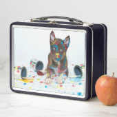 ハスキ間抜けーな子得犬がバケツ絵を描に入る メタルランチボックス (インサイチュ)