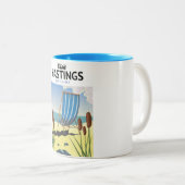 ハスティングスイーストサセックスビーチ旅行ポスター ツートーンマグカップ (正面右)