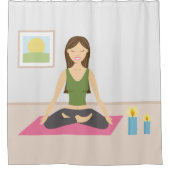 ハス姿のかわいい漫画ヨガの女性 シャワーカーテン (正面)