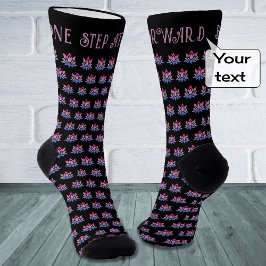 ハス花カスタム文字模様ブラック ソックス