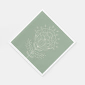 ハス花白線スケッチフローラ緑茎 スタンダードランチョンナプキン (角)