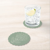 ハス花白線スケッチフローラ緑茎 ペーパーコースター (インサイチュ)